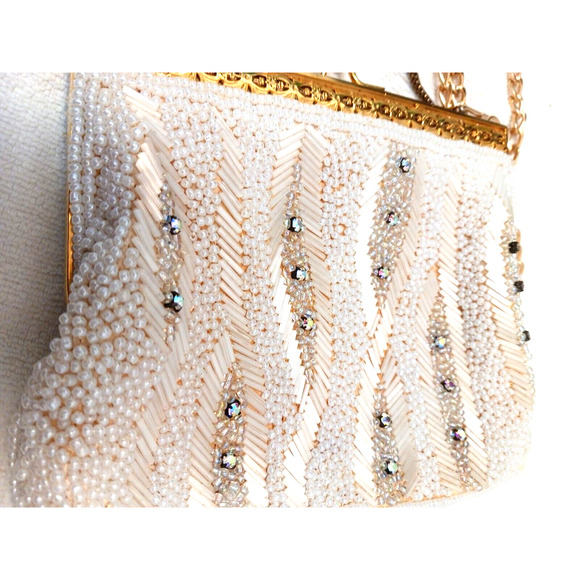 Victorian Glass BEADED Iridescent Bead 14K Plated Evening ART DECO NOUVEAU Purse - Picture 2 of 16